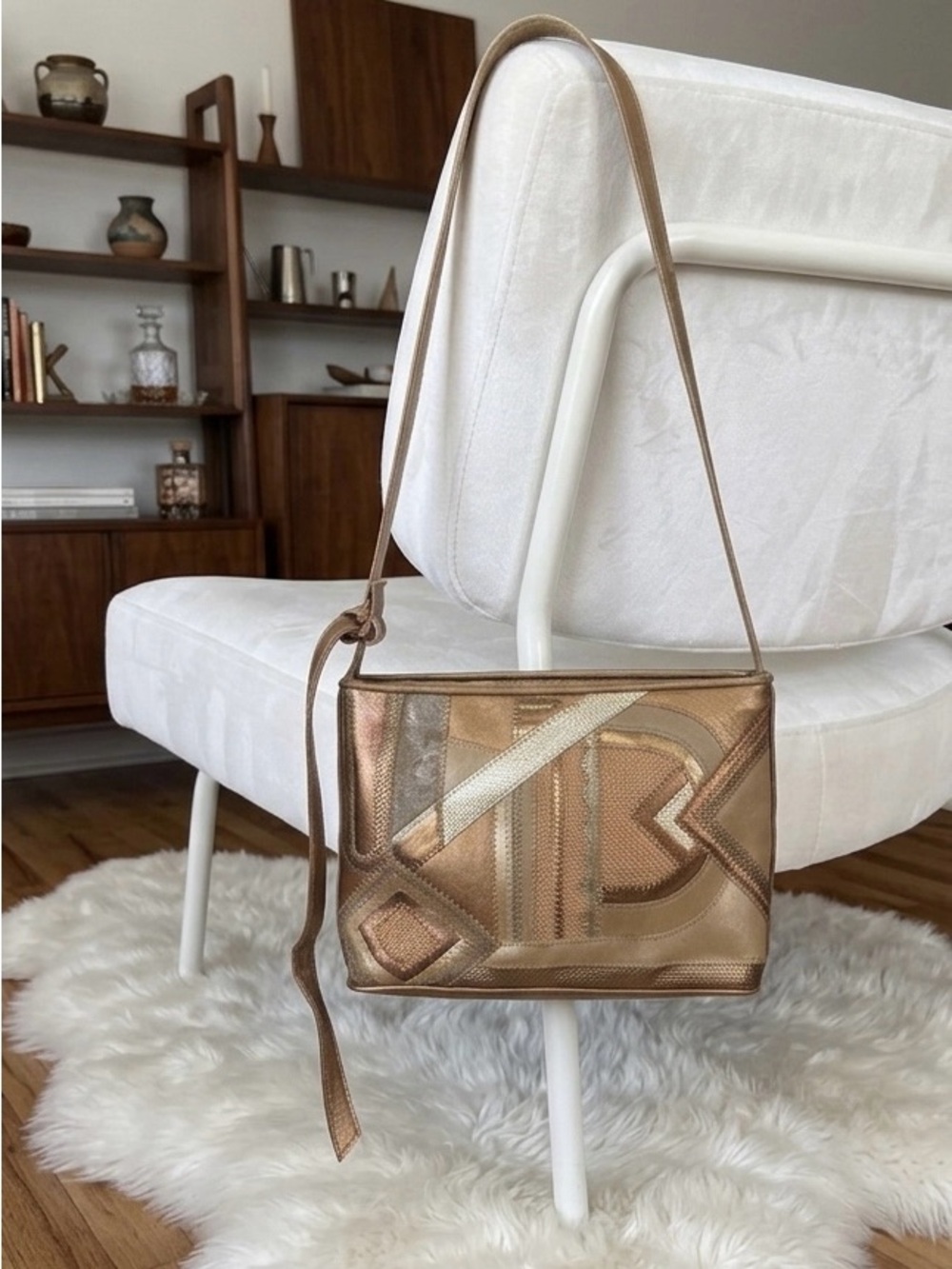 Vintage Warren Reed Metallic Rose Gold Shoulder Bag patchwork